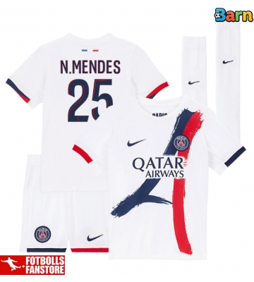 Paris Saint-Germain Nuno Mendes #25 Bortatröja Barn 2025-26 Kortärmad (+ Korta byxor)